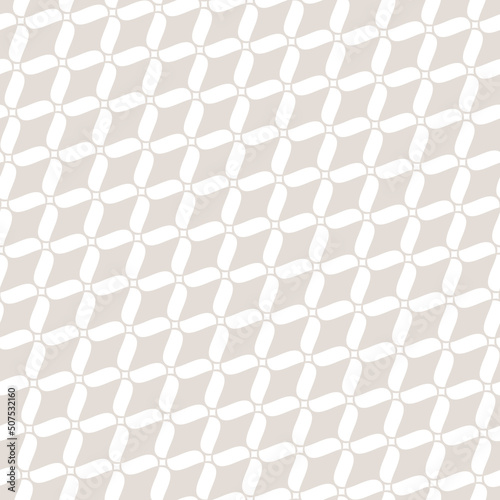 Subtle vector seamless pattern. Abstract minimal background with diagonal wavy mesh, lattice, curved grid. Beige colored graphic texture of weaving, net, lace. Elegant repeat design for print, decor