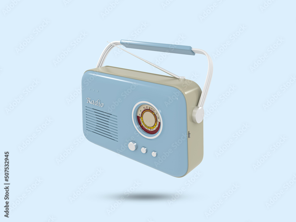 Old radio 3D icon. Vintage radio 3D symbol. Retro Radio illustration. 3D Rendered Illustration. 3D rendered illustration.