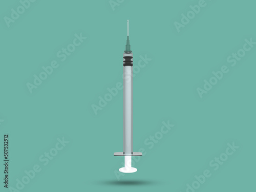 Medical disposable syringe with needle. Plastic medical syringe for injection Corona vaccine, diabetes, influenza virus protection. 3D rendered illustration.