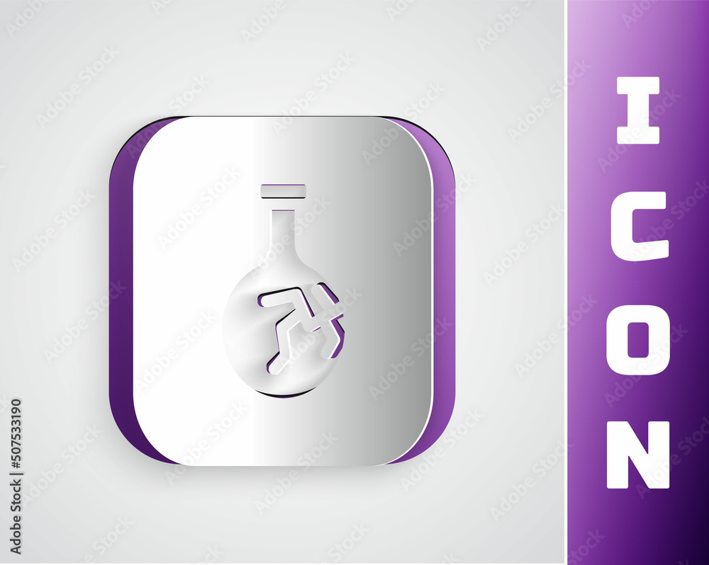 Paper cut Cracked test tube and flask chemical laboratory test icon isolated on grey background. Laboratory glassware sign. Paper art style. Vector Paper cut Cracked test tube and flask chemical laboratory test icon isolated on grey background. Laboratory glassware sign. Paper art style. Vector