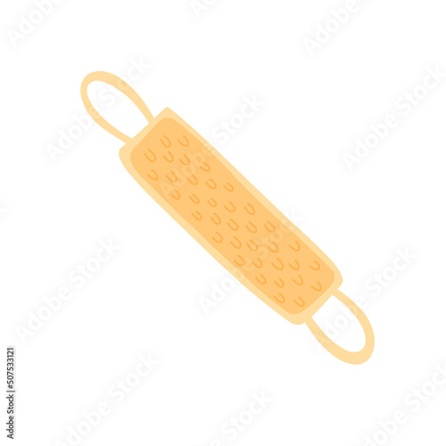 Hand drawn vector illustration of loofah icon. Cute illustration of bath element on white background.