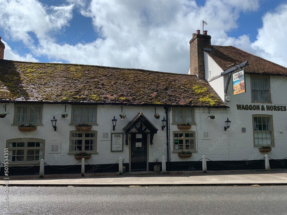 The Waggon and Horses pub view. Facade of old pub in Twyford, Reading