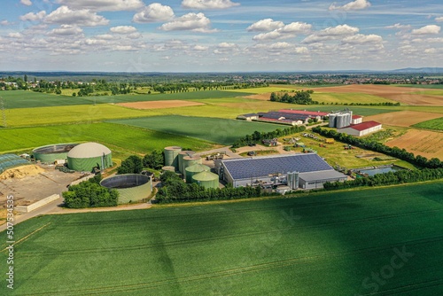 Obraz na plátne Drone image of a modern biogas plant in Germany during daytime