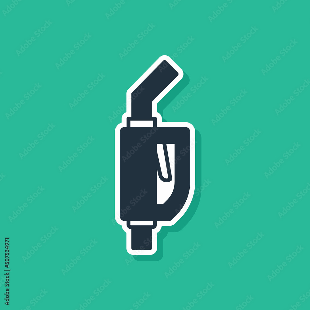 Blue Gasoline pump nozzle icon isolated on green background. Fuel pump petrol station. Refuel service sign. Gas station icon. Vector Blue Gasoline pump nozzle icon isolated on green background. Fuel pump petrol station. Refuel service sign. Gas station icon. Vector