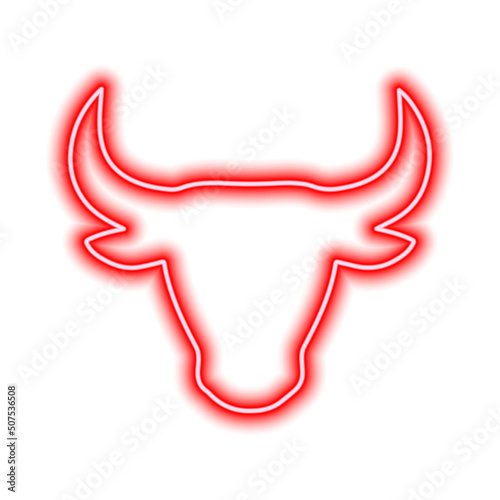 The silhouette of the bull's head is red neon line on a white background