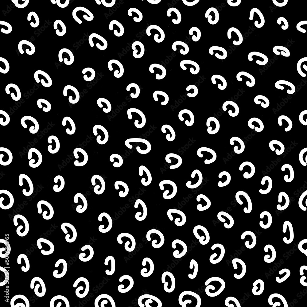 Texture seamless pattern of white hooks on a black square background