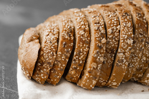 Sliced traditional sourdough bread