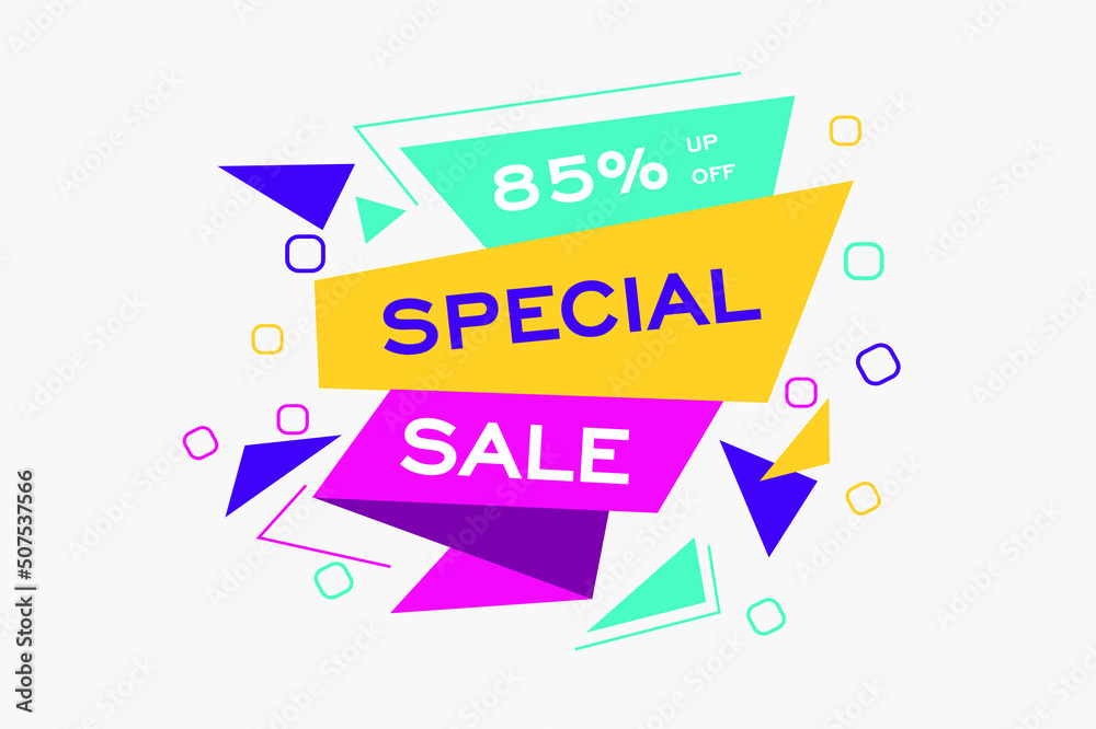 Discounts up to 85%. Special sale, end of season special offer banner. sale banner template design background. Concept design banner typography vector illustration.