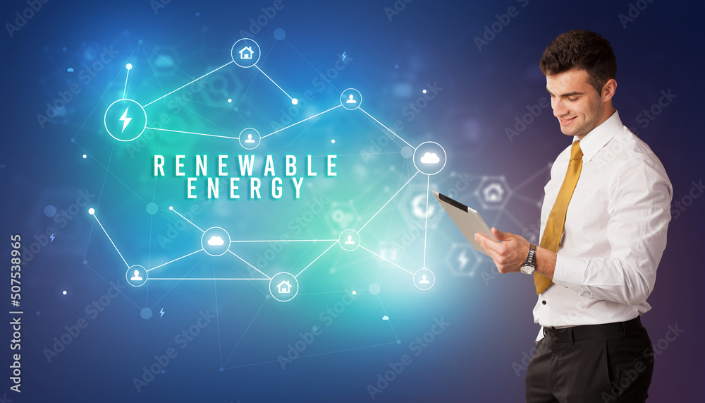 Businessman thinking about technology concept Businessman thinking about technology concept