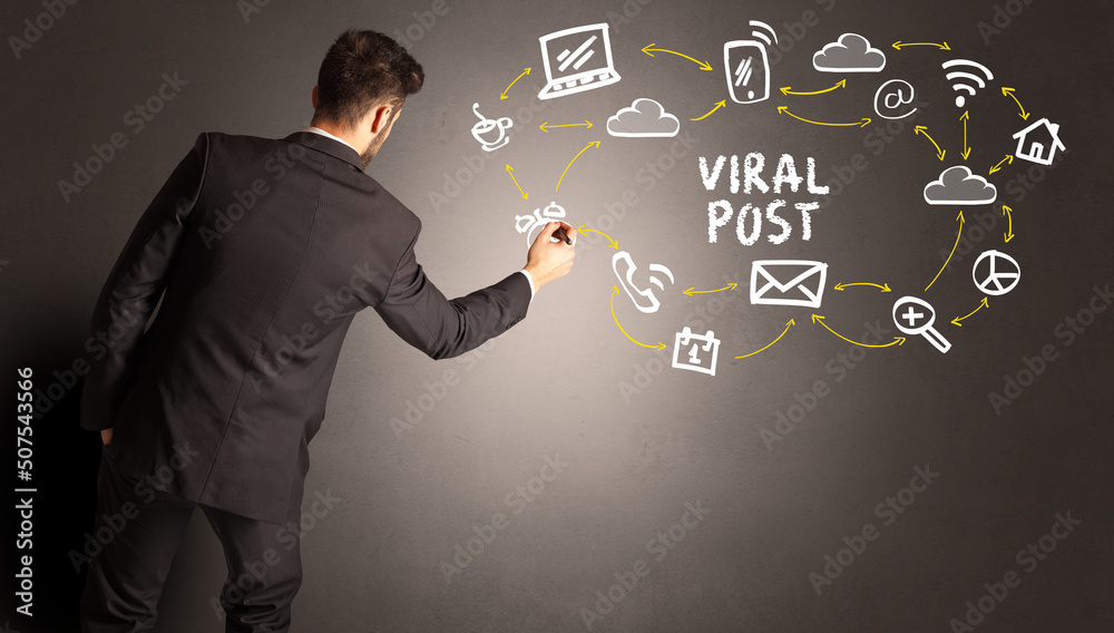 businessman drawing social media icons businessman drawing social media icons
