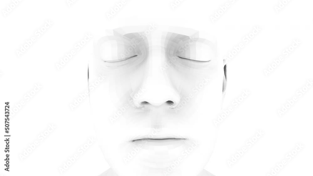 Anatomy 1007: 3D animation of a mans head rotating on a white background (Loop). Anatomy 1007: 3D animation of a mans head rotating on a white background (Loop).