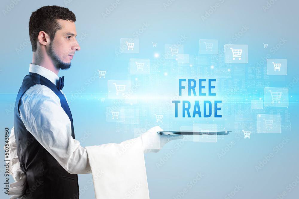 Waiter serving online shopping concept Waiter serving online shopping concept