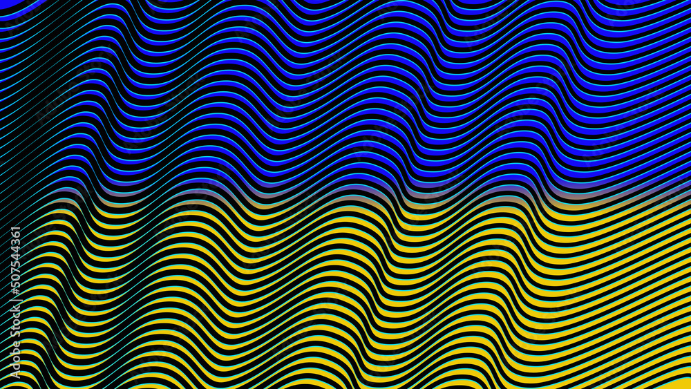 Ukrainian Flag Horizontally Waved With Black Blurry Stripes Creating Fold Effects On Canvas Ukrainian Flag Horizontally Waved With Black Blurry Stripes Creating Fold Effects On Canvas