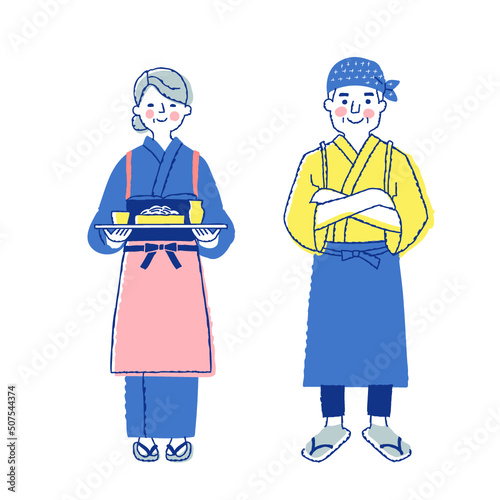 蕎麦屋うどん屋の店員　男女