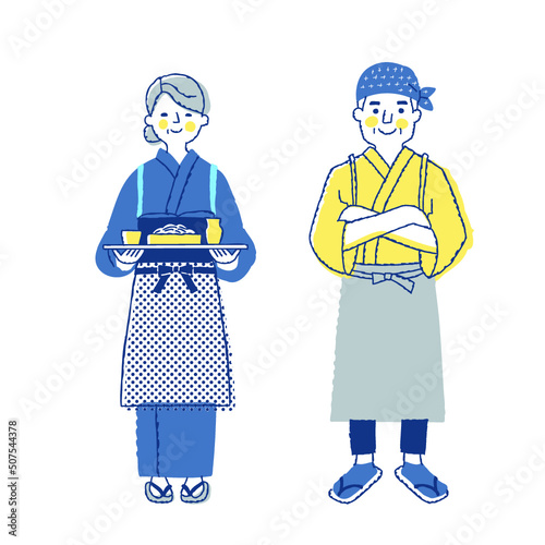 蕎麦屋うどん屋の店員　男女
