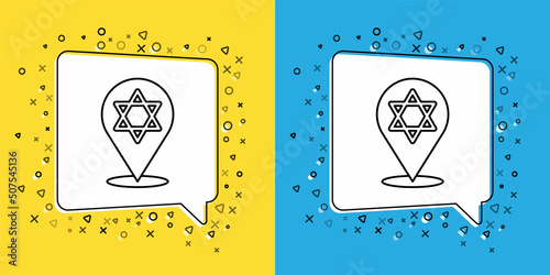 Set line Star of David icon isolated on yellow and blue background. Jewish religion symbol. Symbol of Israel. Vector