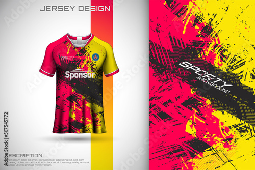 Abstract textured sports jersey design t-shirt for racing, football, gaming, motocross, cycling. Mockup vector design template.