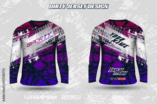 Long sleeve sports racing suit. Front back t-shirt design. Templates for team uniforms. Sports design for football, racing, cycling, gaming jersey. Vector.