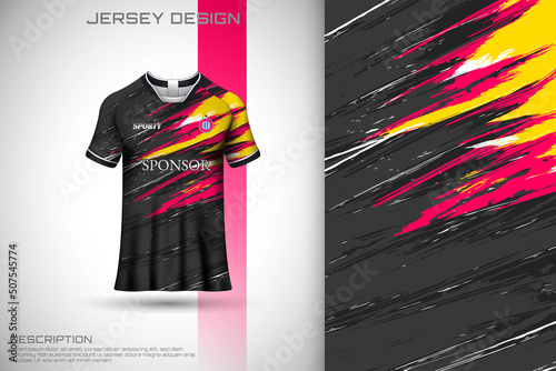 Abstract textured sports jersey design t-shirt for racing, football, gaming, motocross, cycling. Mockup vector design template.