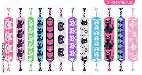 Cat handmade friendship bracelets set of threads or beads. Macrame normal pattern tutorial.