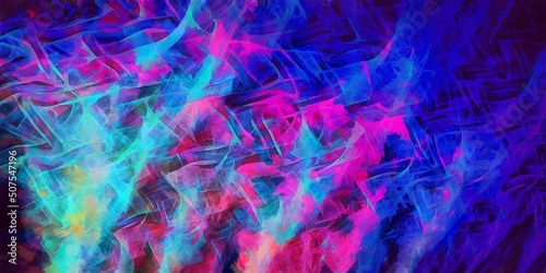 Digital render fractal abstract watercolor-style paint with flowing colors and space, textured paper
