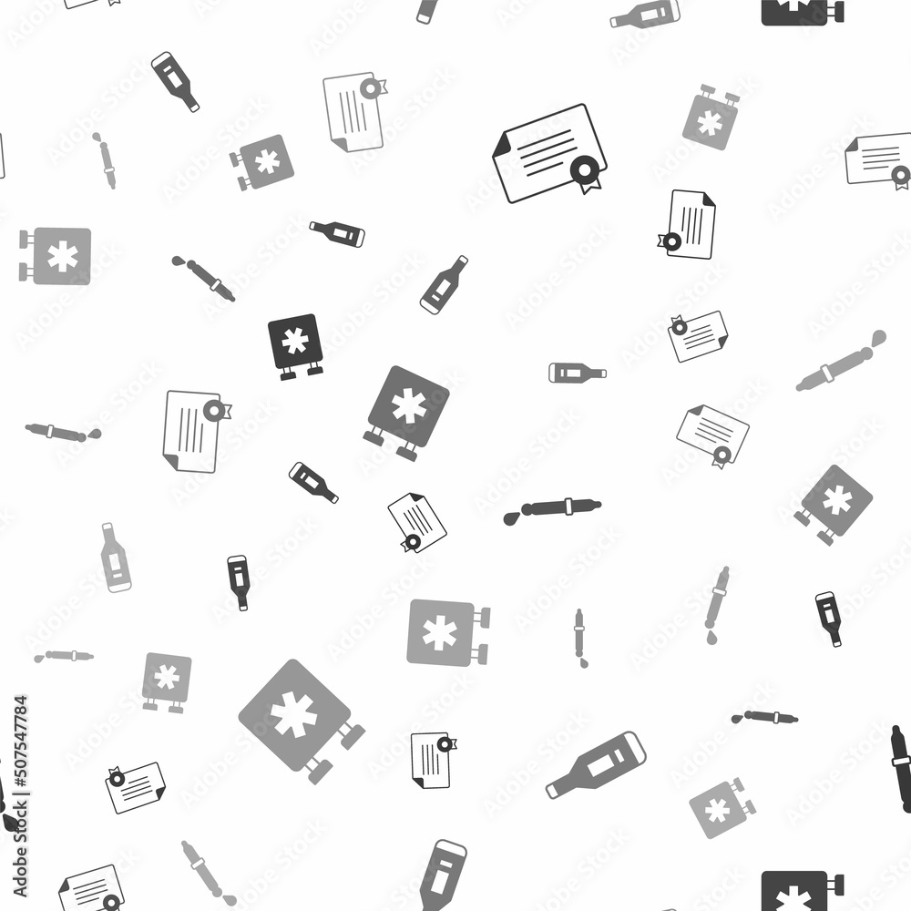Set Certificate template, Digital thermometer, Pipette and Emergency - Star of Life on seamless pattern. Vector Set Certificate template, Digital thermometer, Pipette and Emergency - Star of Life on seamless pattern. Vector
