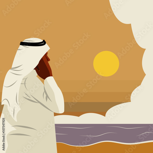 arabian make adzan on the beach