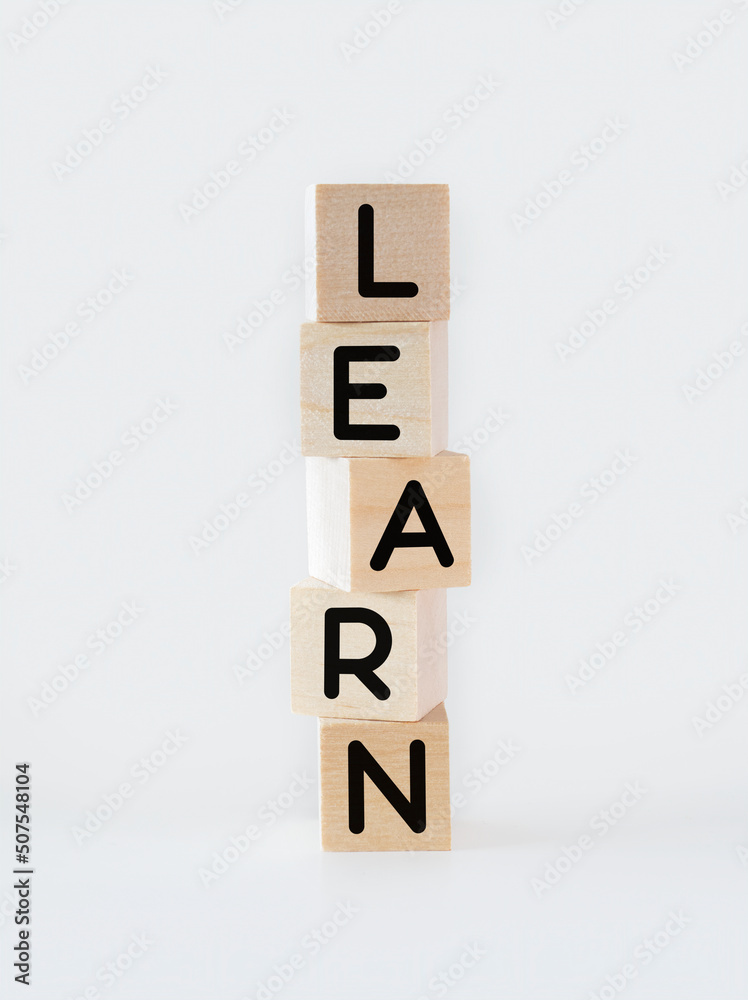 Toy blocks forming 'learn' text Toy blocks forming 'learn' text