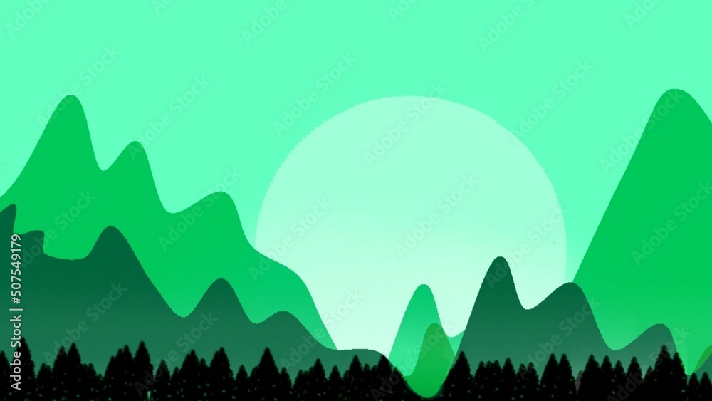 High mountain illustration design and exotic background in plain and delicate colors