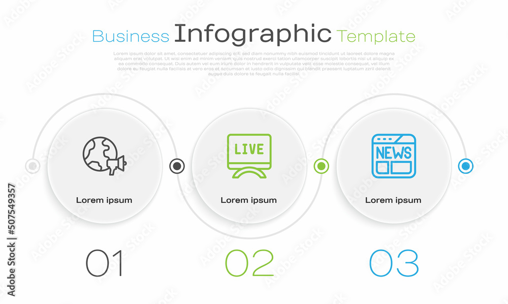 Set line World news, Live report and News. Business infographic template. Vector