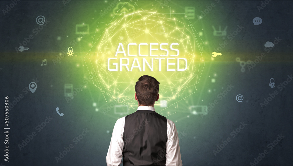 Rear view of a businessman, online security concept Rear view of a businessman, online security concept