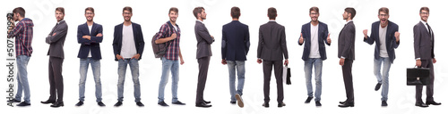 panoramic collage of self-motivated young man .isolated on white