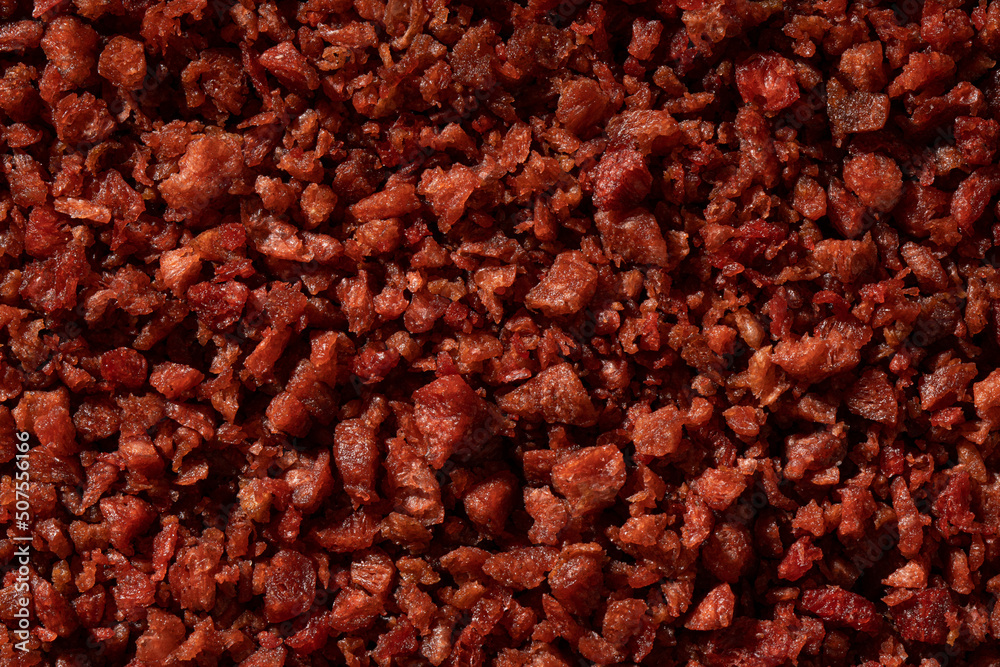 Pile of imitation bacon bits, Perfect Spice Background Flat Lay Top