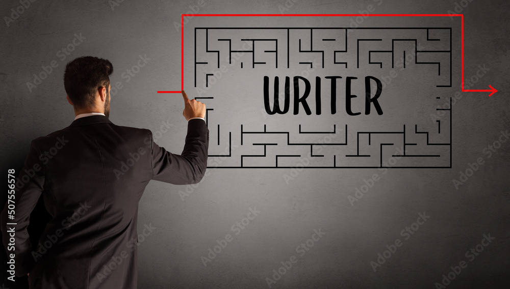 businessman drawing maze concept businessman drawing maze concept