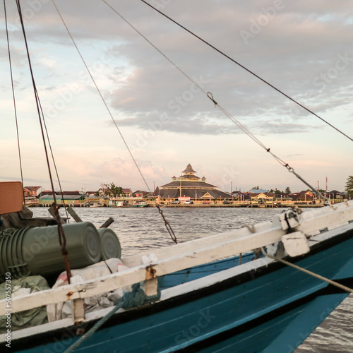 Traditional boat in the harbor. Pontianak, Indonesia.