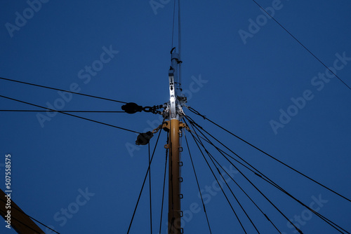 The mast of a sailing ship is a tall mast, or arrangement of masts, that is erected more or less vertically in the centerline of the ship or boat.