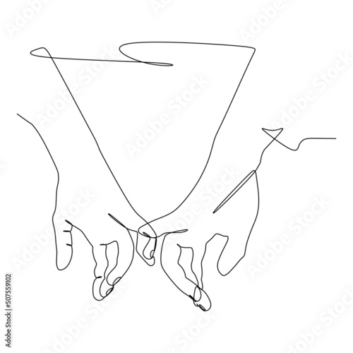 Obraz na płótnie Single stroke drawing of  hand hold with your little fingers