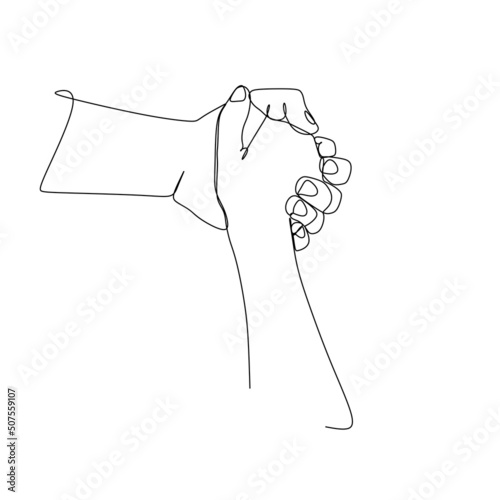 Continuous drawing of hands holding each other. Hand holding Vector illustration. Hand drawn style design for relationship concept.