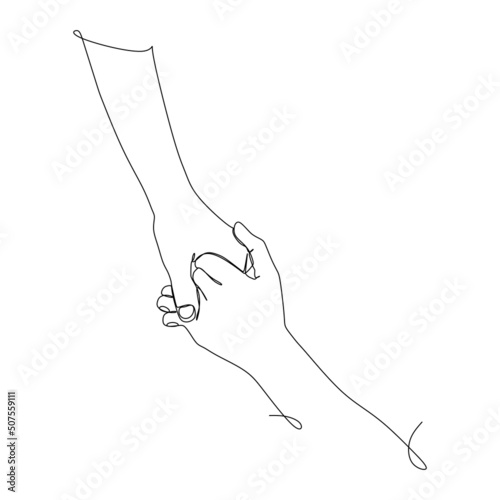 Continuous drawing of hands holding each other. Hand holding Vector illustration. Concept for logo, card, banner, poster flyer