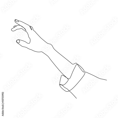 Hand reaching out gesture. Single continuous line hand gesture graphic icon. Simple one line draw doodle for world campaign concept. Isolated vector illustration minimalist design on white background