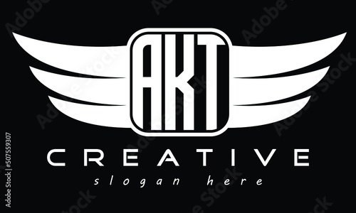 three Letter AKT Wings Flying Initial wing symbol minimalist creative concept flag icon professional logo design Vector template