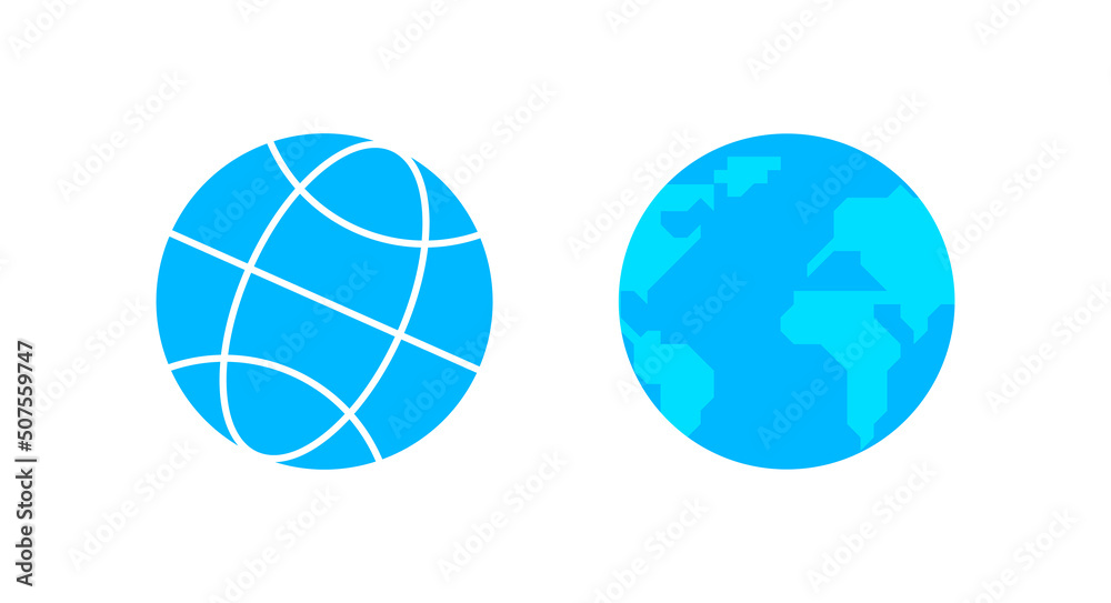 Globe, blue earth icon. Website homepage. Flat vector illustration isolated on white background. Globe, blue earth icon. Website homepage. Flat vector illustration isolated on white background.