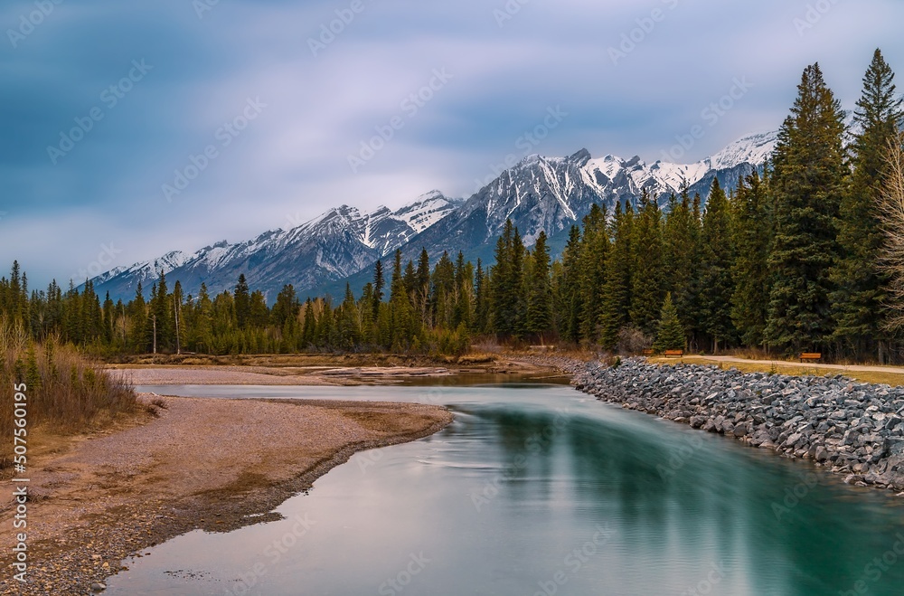 Long Exposure View Of The Canmore River Valley Long Exposure View Of The Canmore River Valley