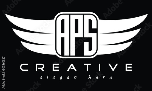 three Letter APS Wings Flying Initial wing symbol minimalist creative concept flag icon professional logo design Vector template