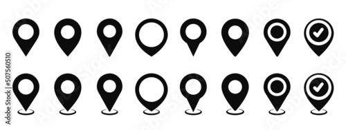 Map pin icon. location pin place marker. Location icon. Map marker pointer icon set. GPS location symbol collection. Modern map markers. Vector icon isolated on transparent background. Stock Vector. 
