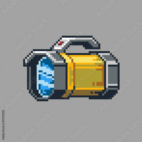 Fully edited pixel art style colored flashlight isolated on a white background for games, mobile applications, poster design and printed purpose.
