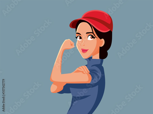 Optimistic Supermarket Employee Feeling Strong Vector Cartoon Illustration