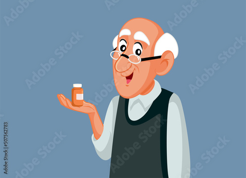 Senior Man Holding a Pill Bottle Vector Cartoon Illustration