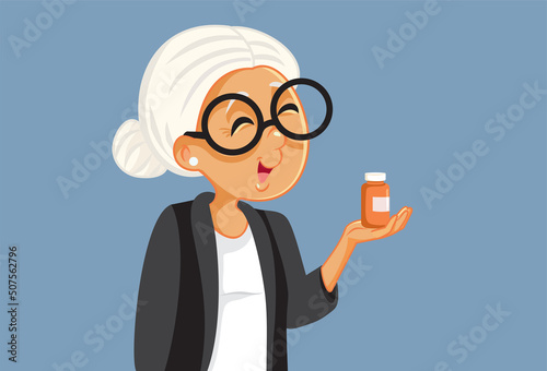 Senior Woman Holding a Pill Bottle Vector Cartoon Illustration