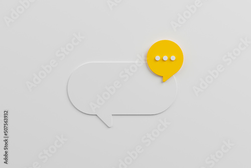 White and yellow speech bubble on background. Chat icon symbolic. Online message, Comment or communication concept. 3d render